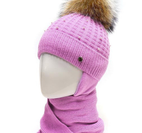 Фото Зимняя шерстяная шапка с шарфом Agbo Польша
